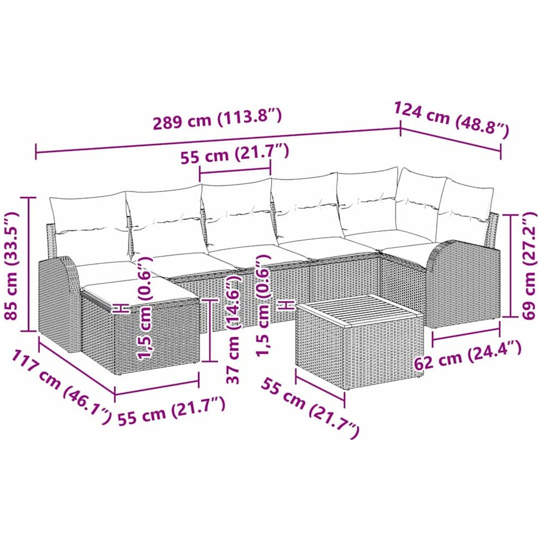 8 Delar Trädgårdssofa Set med Kuddar Grå Poly Rattan Akacia vidaXL 55 x 55 x 37 cm – bild 12