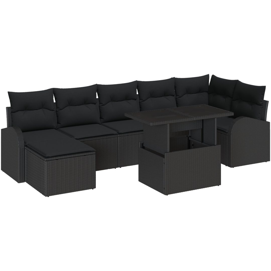 8 delar trädgårdssoffa med kuddar i svart poly rattan vidaXL 100 x 55 x 73 cm – bild 2