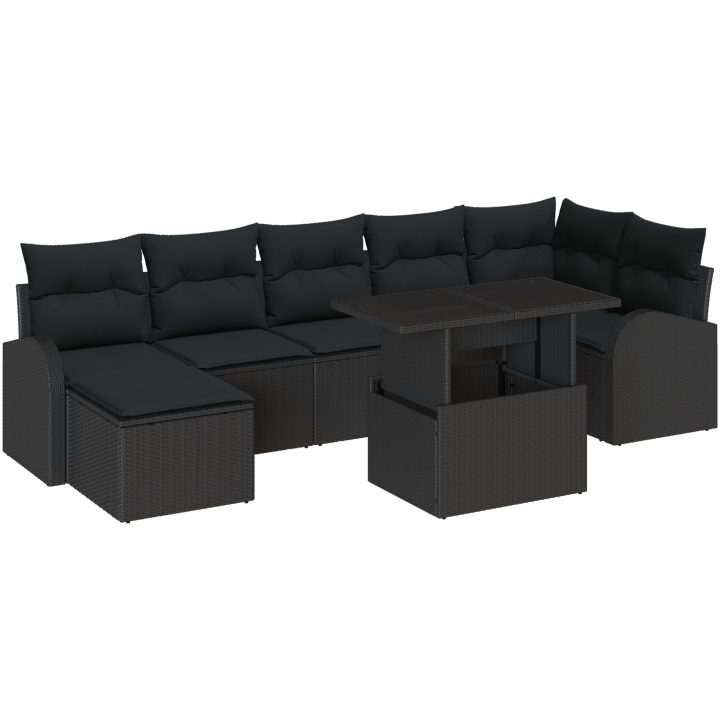 8 delar trädgårdssoffa med kuddar i svart poly rattan vidaXL 100 x 55 x 73 cm – bild 2