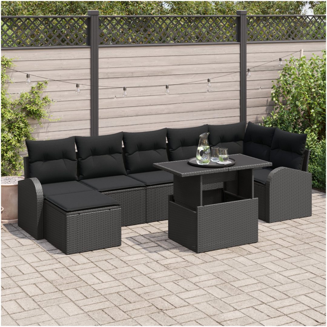 8 delar trädgårdssoffa med kuddar i svart poly rattan vidaXL 100 x 55 x 73 cm