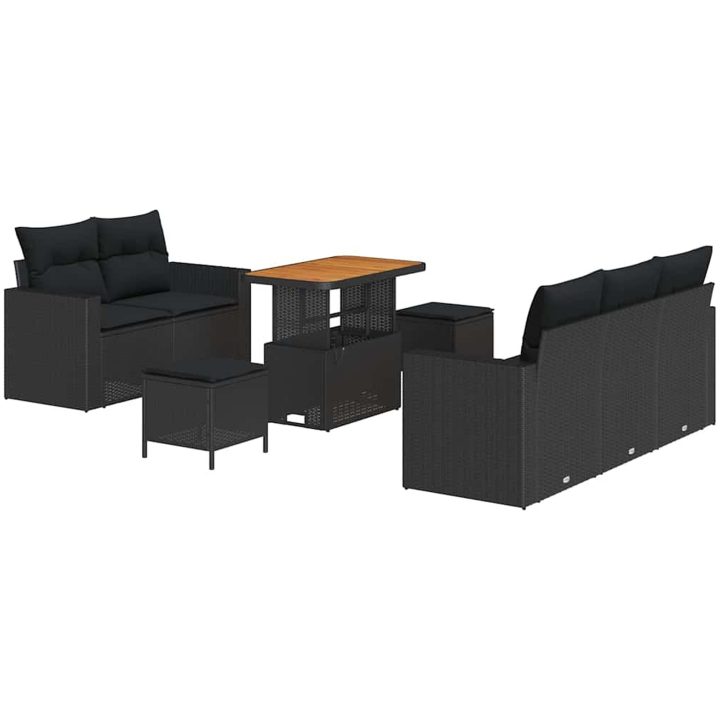 8 Delar Trädgårdssoffa Set med Kuddar Svart Poly Rattan Akacia vidaXL Stor – bild 2
