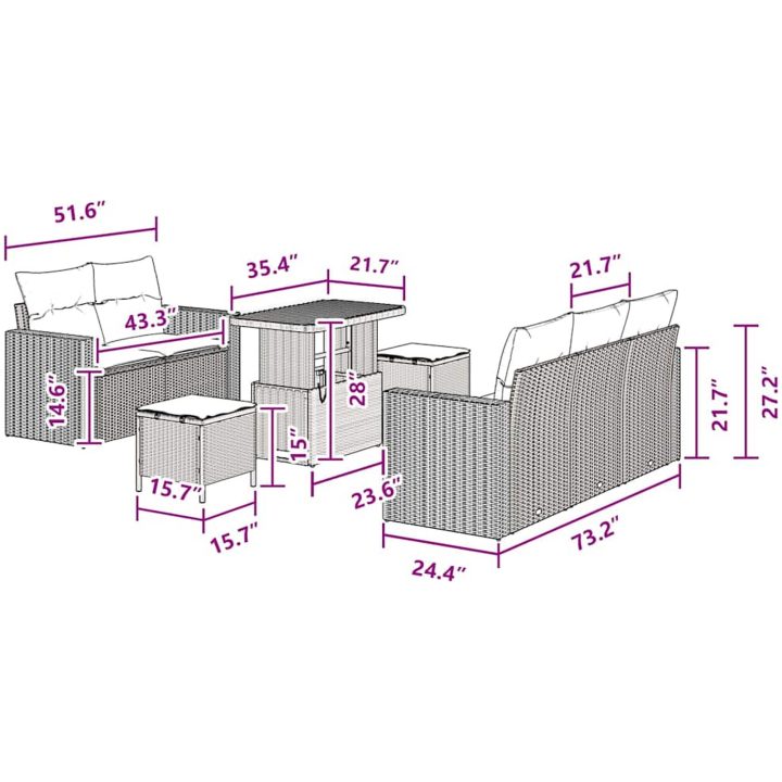 8 Delar Trädgårdssoffa Set med Kuddar Svart Poly Rattan Akacia vidaXL Stor – bild 12