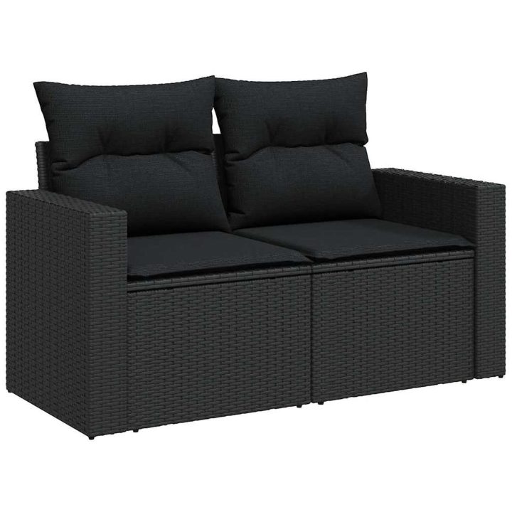 8 Delar Trädgårdssoffa Set med Kuddar Svart Poly Rattan Akacia vidaXL Stor – bild 4