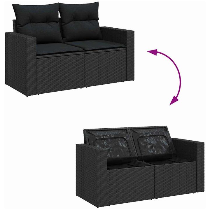 8 Delar Trädgårdssoffa Set med Kuddar Svart Poly Rattan Akacia vidaXL Stor – bild 9