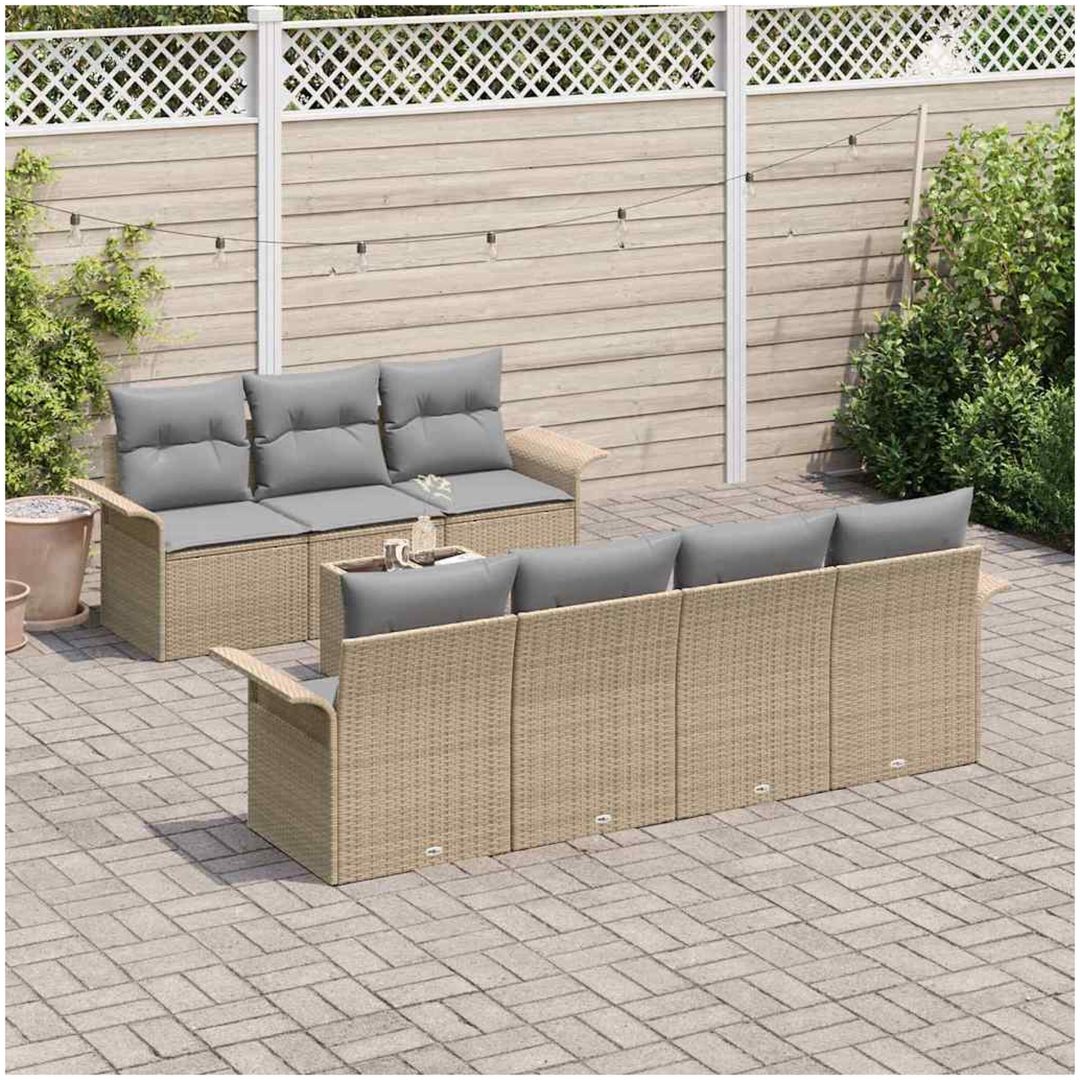 8 Delar Trädgårdssoffset med Dynor Beige Poly Rattan vidaXL 55 x 55 x 37 cm – bild 3