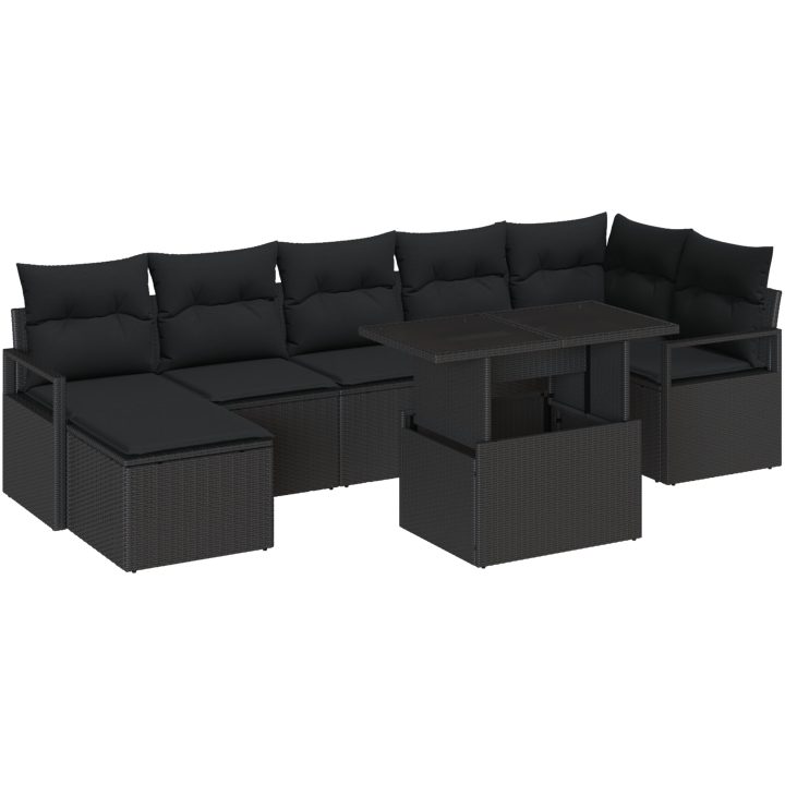8 Delar Trädgårdssoffset med Kuddar Svart Poly Rattan vidaXL Stor – bild 2