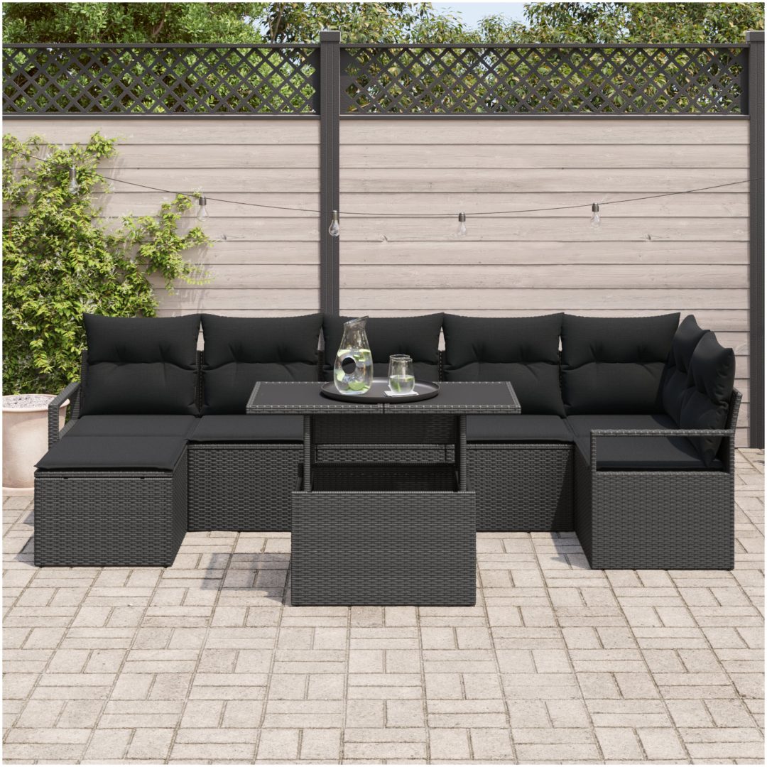 8 Delar Trädgårdssoffset med Kuddar Svart Poly Rattan vidaXL Stor – bild 3