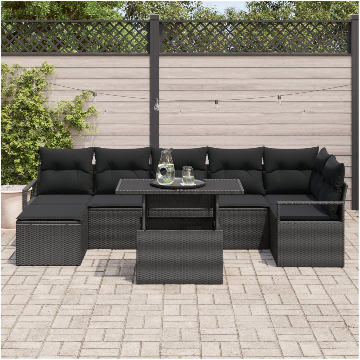 8 Delar Trädgårdssoffset med Kuddar Svart Poly Rattan vidaXL Stor – bild 3
