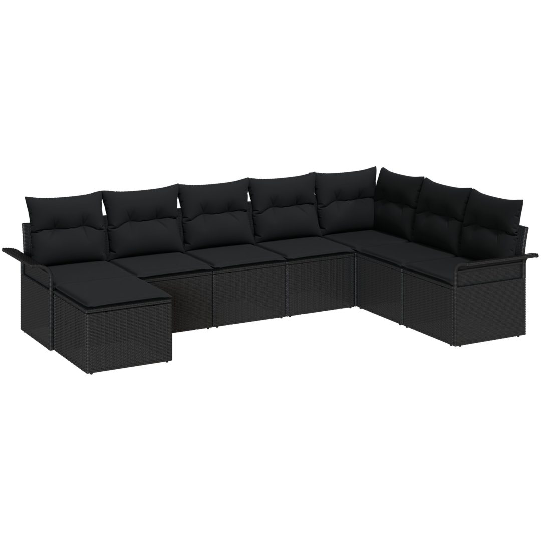 8 delar trädgårdssoffset med kuddar svart poly rotting vidaXL 297.5 x 187.5 x 85 cm – bild 2