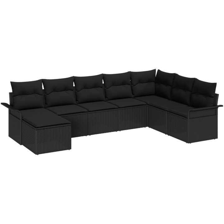 8 delar trädgårdssoffset med kuddar svart poly rotting vidaXL 297.5 x 187.5 x 85 cm – bild 2