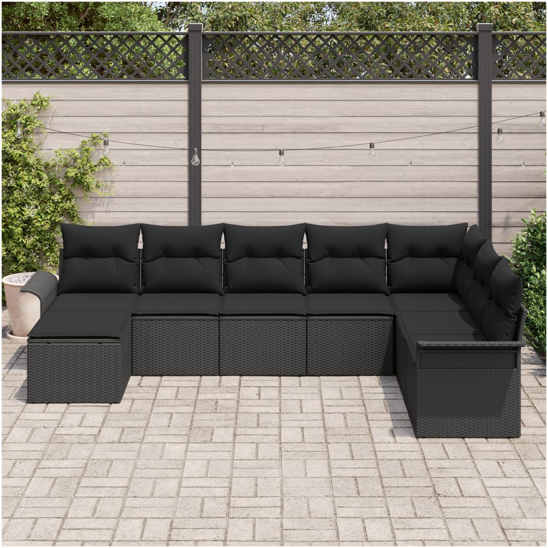8 delar trädgårdssoffset med kuddar svart poly rotting vidaXL 297.5 x 187.5 x 85 cm – bild 3