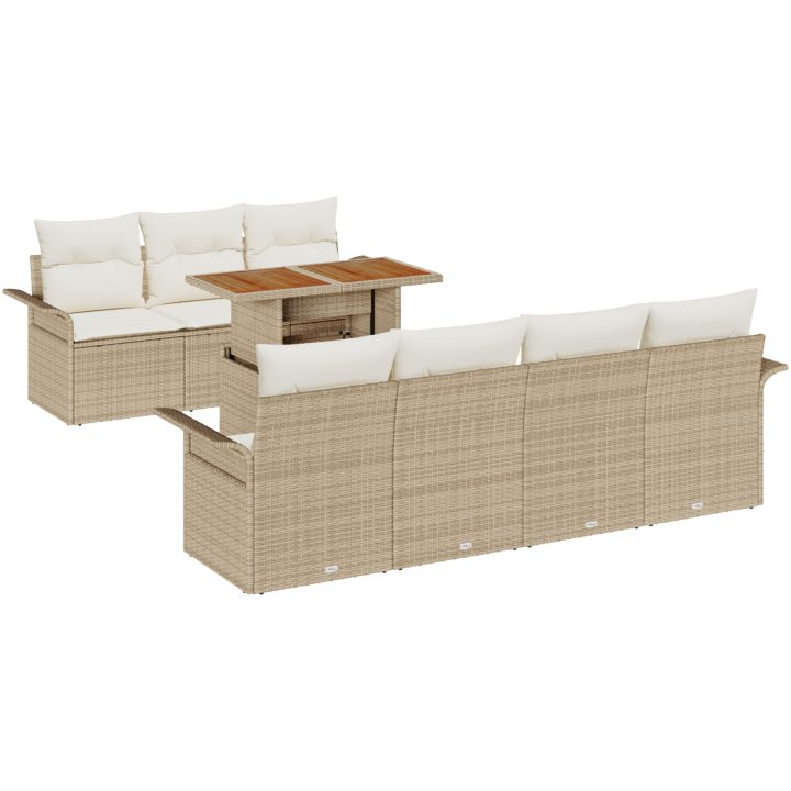 8-delares soffgrupp för trädgården med kuddar i beige poly-rattan och akacia vidaXL 100 x 55 x 73 cm – bild 2
