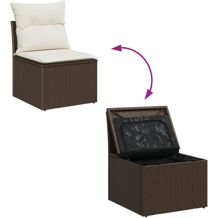 8 Delars Gartsofa Set med Kuddar Brun Poly Rattan vidaXL Medium – bild 6