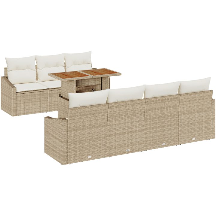 8-delars matgrupp med kuddar i beige, poly rattan och akacia. vidaXL 100 x 55 x 73 cm – bild 2