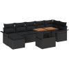 8-delars matgrupp med kuddar i svart poly-rotning och akacia. vidaXL 100 x 55 x 73 cm – miniatyr 2