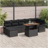 8-delars matgrupp med kuddar i svart poly-rotning och akacia. vidaXL 100 x 55 x 73 cm – miniatyr 1