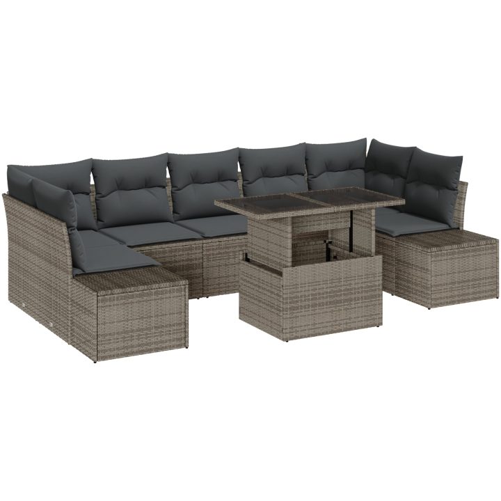8-delars Sätt för Trädgårdsoffor med Kuddar Grå Poly Rattan vidaXL 100 x 55 x 73 cm – bild 2