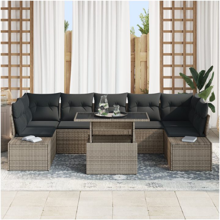 8-delars Sätt för Trädgårdsoffor med Kuddar Grå Poly Rattan vidaXL 100 x 55 x 73 cm – bild 3