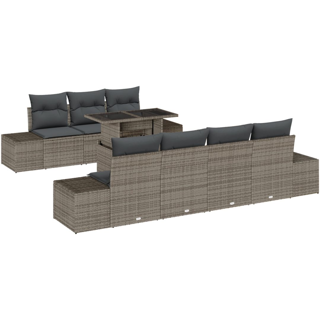 8-delars soffa med kuddar, grå poly rattan vidaXL 100 x 55 x 73 cm – bild 2