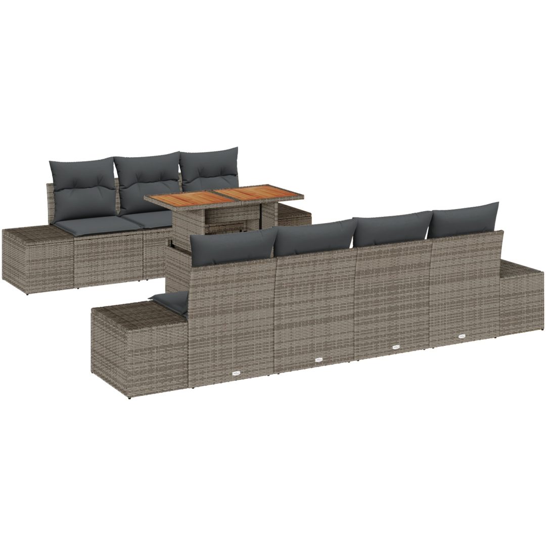 8-delars soffa med kuddar i grå poly rattan vidaXL 100 x 55 x 73 cm – bild 2