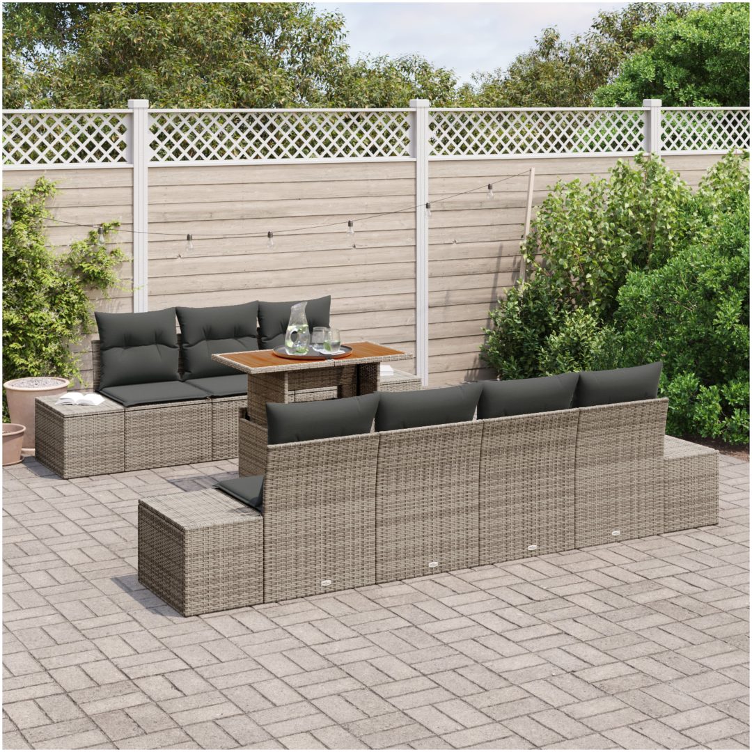 8-delars soffa med kuddar i grå poly rattan vidaXL 100 x 55 x 73 cm – bild 3