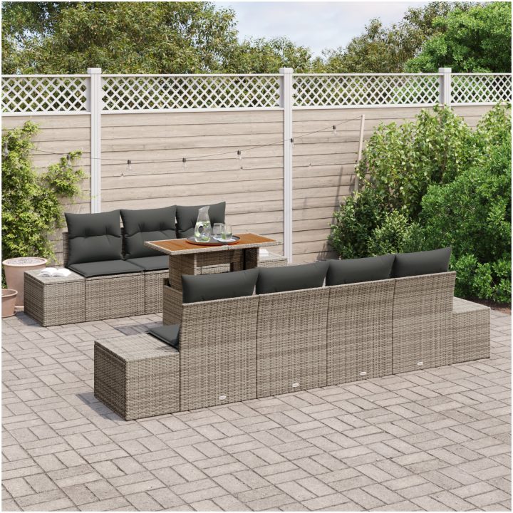 8-delars soffa med kuddar i grå poly rattan vidaXL 100 x 55 x 73 cm – bild 3