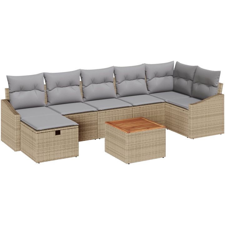 8-delars soffgrupp för trädgården med beige kuddar i polyrotting vidaXL 288.5 x 123.5 x 85 cm – bild 2