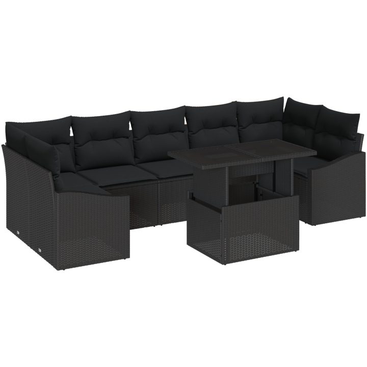8-delars soffgrupp för trädgården med dynor svart polyrotting vidaXL 100 x 55 x 73 cm – bild 2