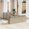 8-delars soffgrupp för trädgården med kuddar i beige poly-rattan och akacia vidaXL 100 x 55 x 73 cm – miniatyr 1