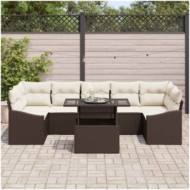 8-delars soffgrupp med kuddar, brun polyrotting vidaXL 100 x 55 x 73 cm – bild 3