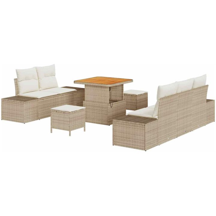 8-delars soffgrupp med kuddar i beige poly rattan och akacia vidaXL Medium – bild 2