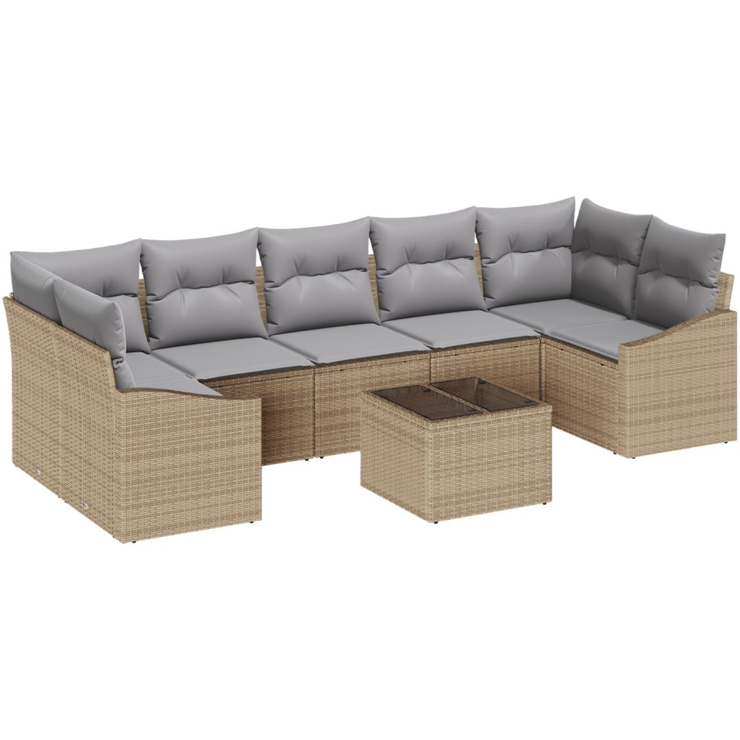 8-delars soffgrupp med kuddar i beige poly rattan vidaXL 55 x 55 x 37 cm – bild 2