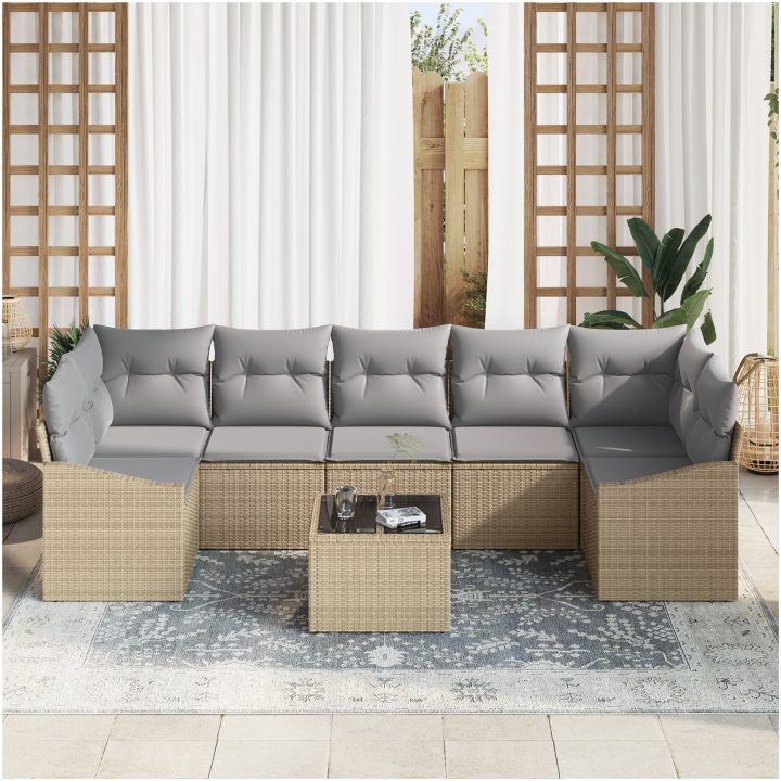 8-delars soffgrupp med kuddar i beige poly rattan vidaXL 55 x 55 x 37 cm – bild 3