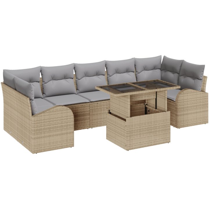 8-delars soffgrupp med kuddar i beige polyrotin vidaXL 100 x 55 x 73 cm – bild 2