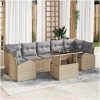 8-delars soffgrupp med kuddar i beige polyrotin vidaXL 100 x 55 x 73 cm – miniatyr 1