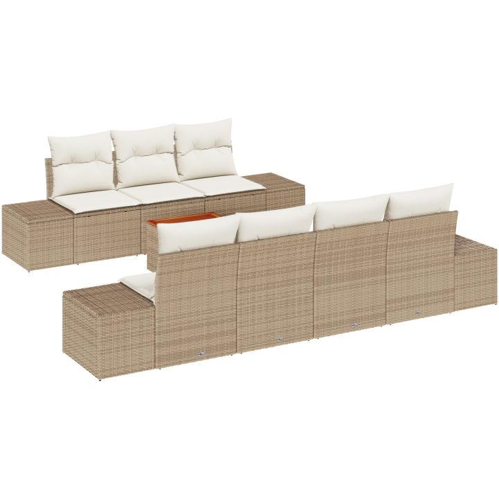 8-delars soffgrupp med kuddar i beige polyrotting och akacia vidaXL 55 x 55 x 37 cm – bild 2