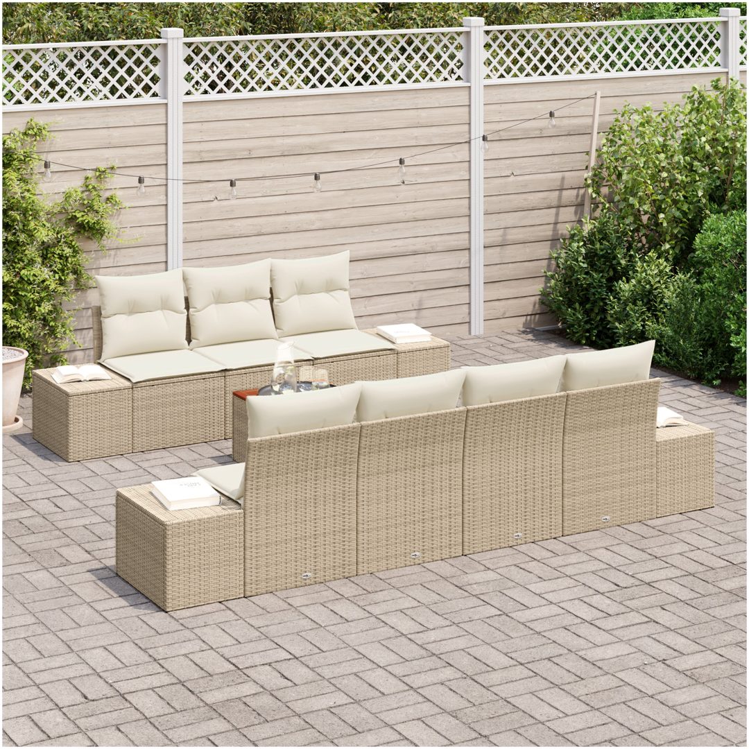8-delars soffgrupp med kuddar i beige polyrotting och akacia vidaXL 55 x 55 x 37 cm – bild 3