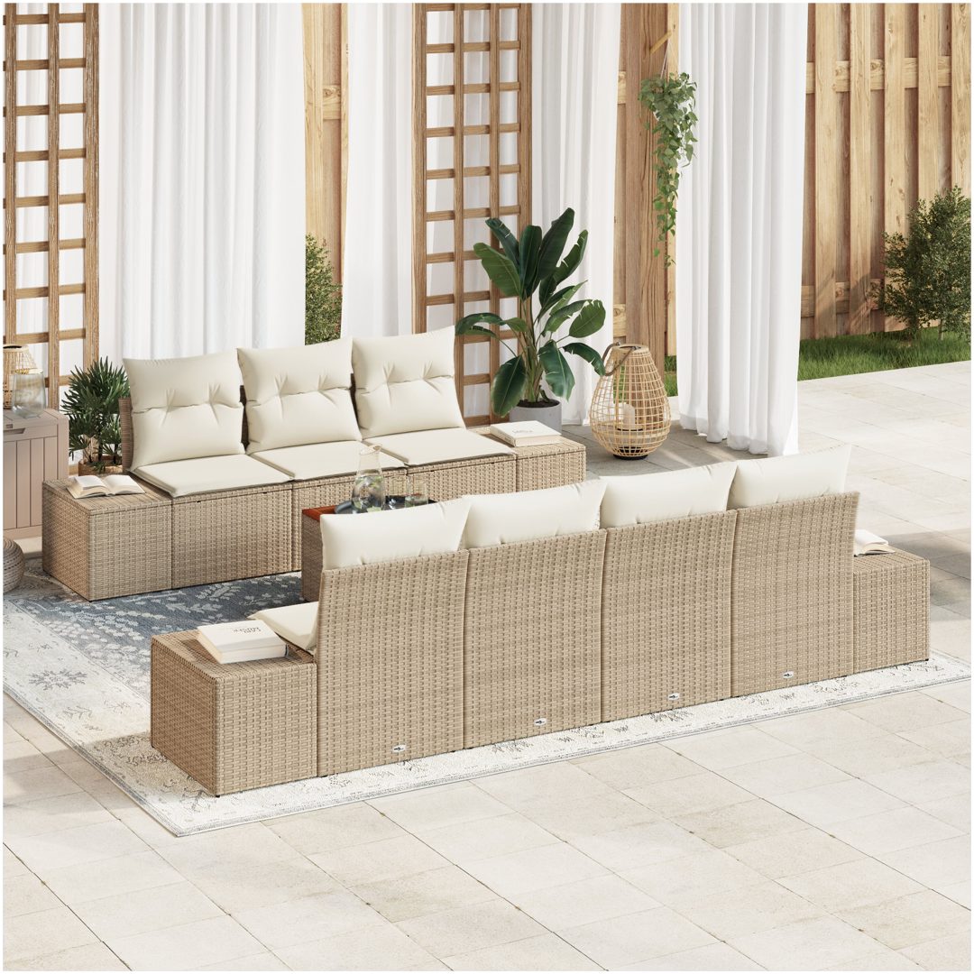 8-delars soffgrupp med kuddar i beige polyrotting och akacia vidaXL 55 x 55 x 37 cm