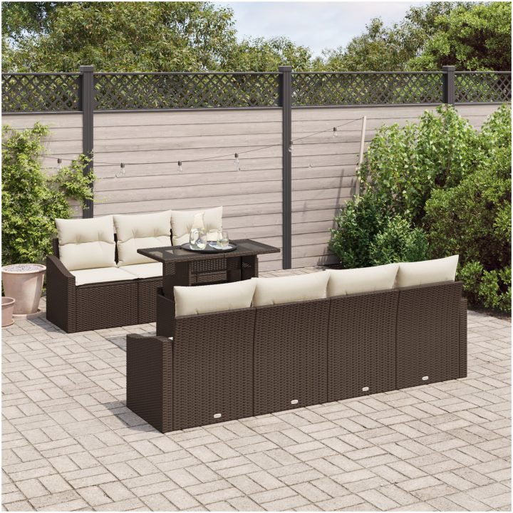8-delars soffgrupp med kuddar i brun polyrotting vidaXL 100 x 55 x 73 cm – bild 3