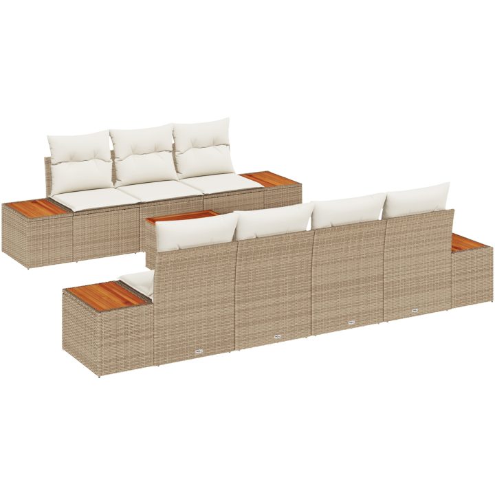 8-delars soffset för trädgården med kuddar i beige poly-rattan och akacia vidaXL 55 x 55 x 37 cm – bild 2