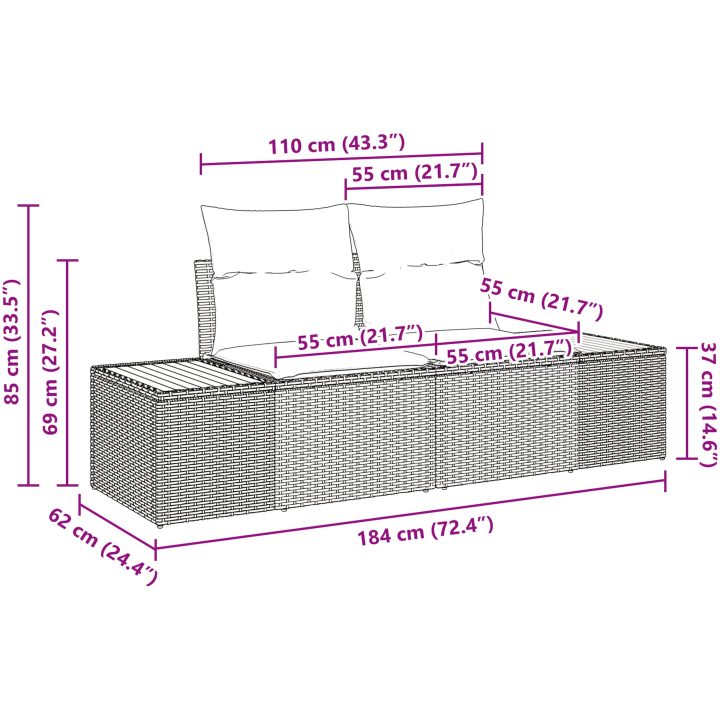 8-delars soffset för trädgården med kuddar i beige poly-rattan och akacia vidaXL 55 x 55 x 37 cm – bild 9