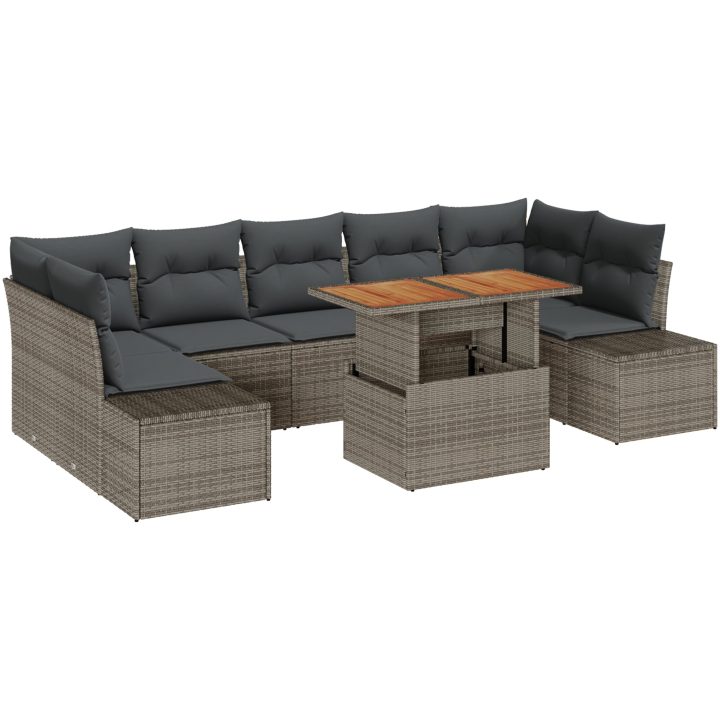 8-delars soffset med kuddar i grå poly rattan vidaXL 100 x 55 x 73 cm – bild 2