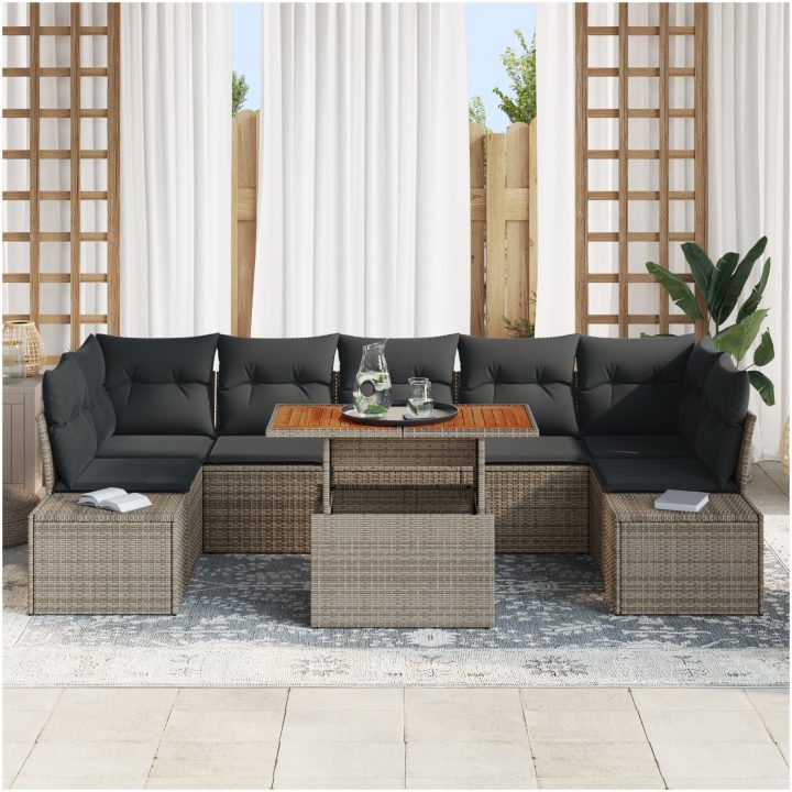 8-delars soffset med kuddar i grå poly rattan vidaXL 100 x 55 x 73 cm – bild 3