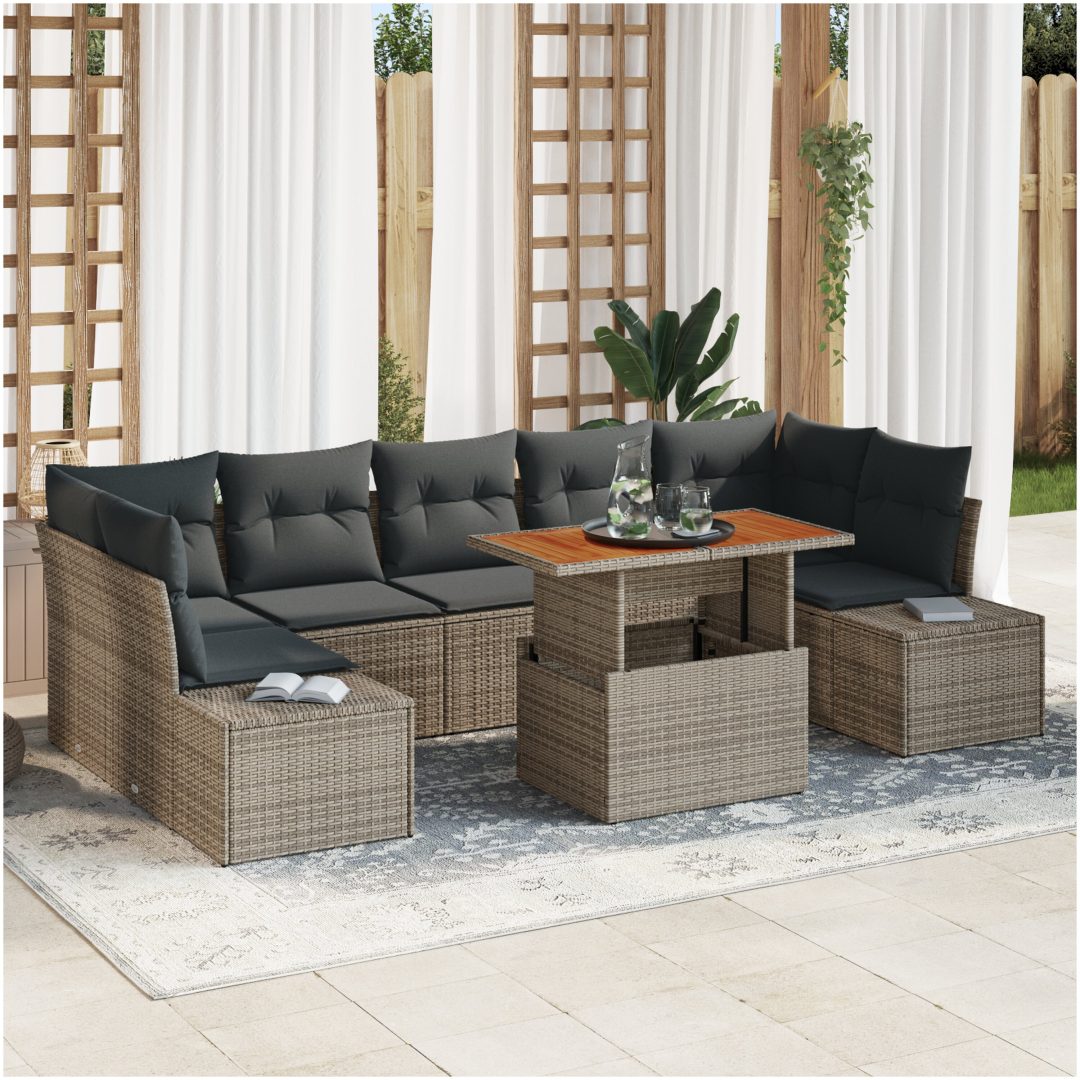 8-delars soffset med kuddar i grå poly rattan vidaXL 100 x 55 x 73 cm