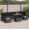 8-delars trädgårdsgrupp med kuddar i svart poly rattan och akacia vidaXL 100 x 55 x 73 cm – miniatyr 1