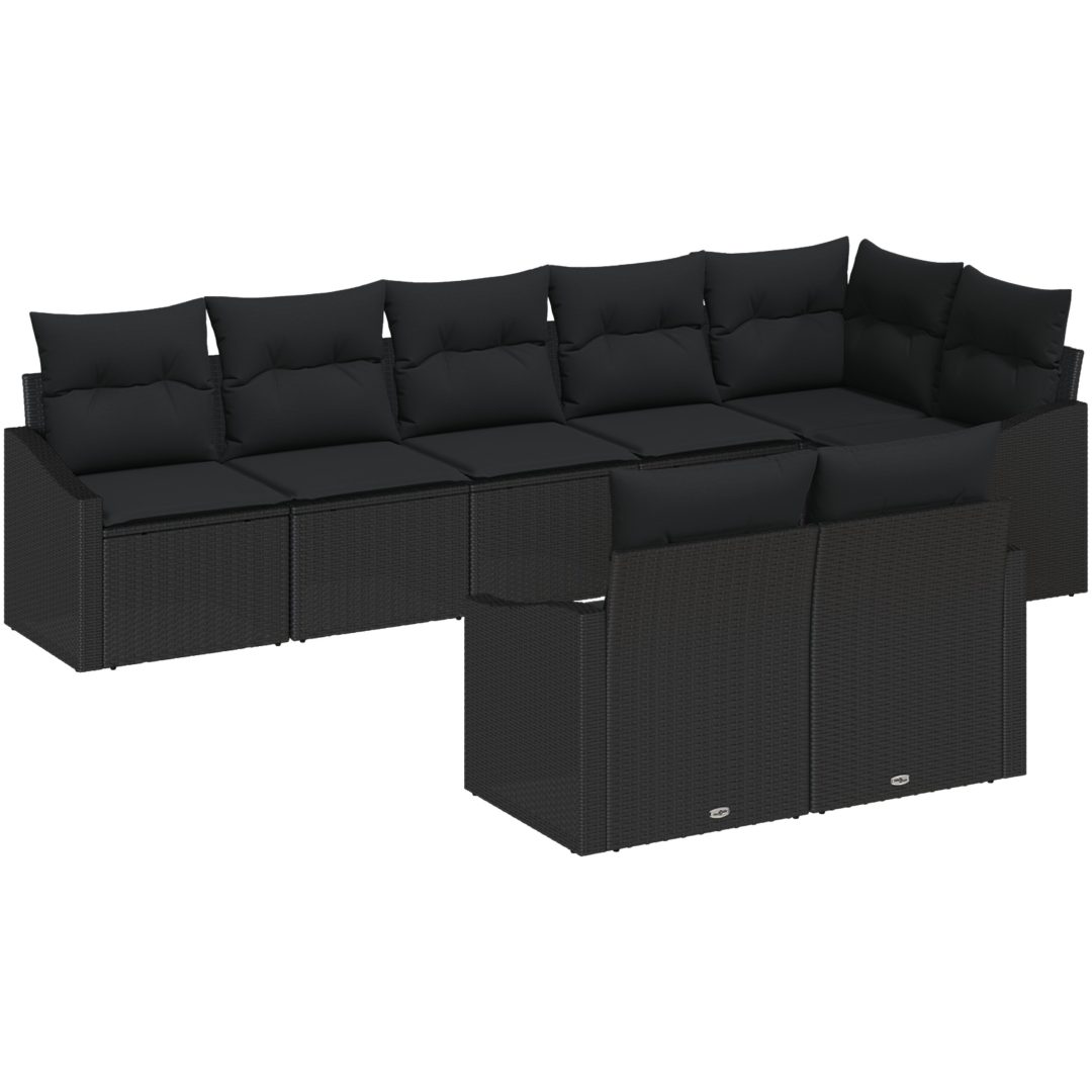8-delars trädgårdsgrupp med kuddar i svart polyrotting vidaXL 288.5 x 123.5 x 85 cm – bild 2