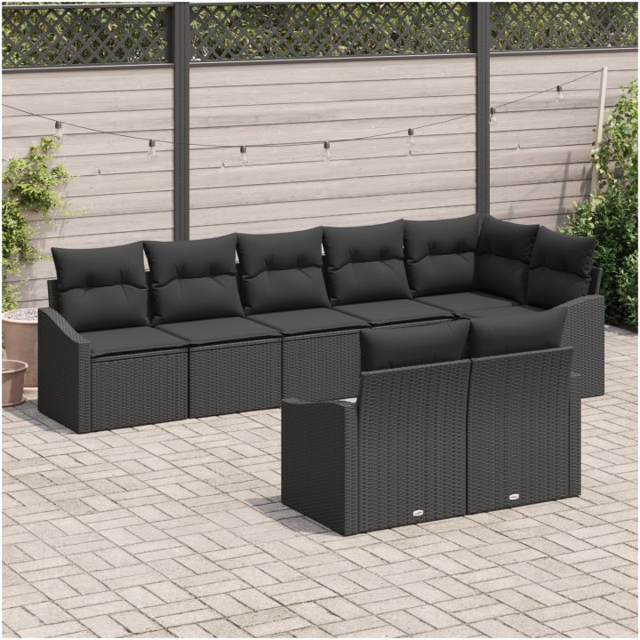 8-delars trädgårdsgrupp med kuddar i svart polyrotting vidaXL 288.5 x 123.5 x 85 cm – bild 3