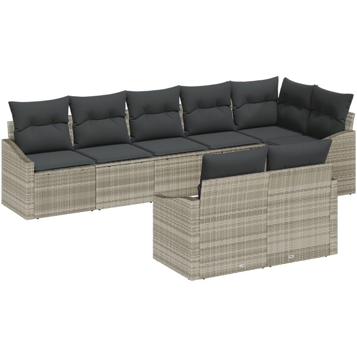 8 Delars Trädgårdsmatbord med Kuddar i Ljusgrå Poly Rattan vidaXL 288.5 x 123.5 x 85 cm – bild 2