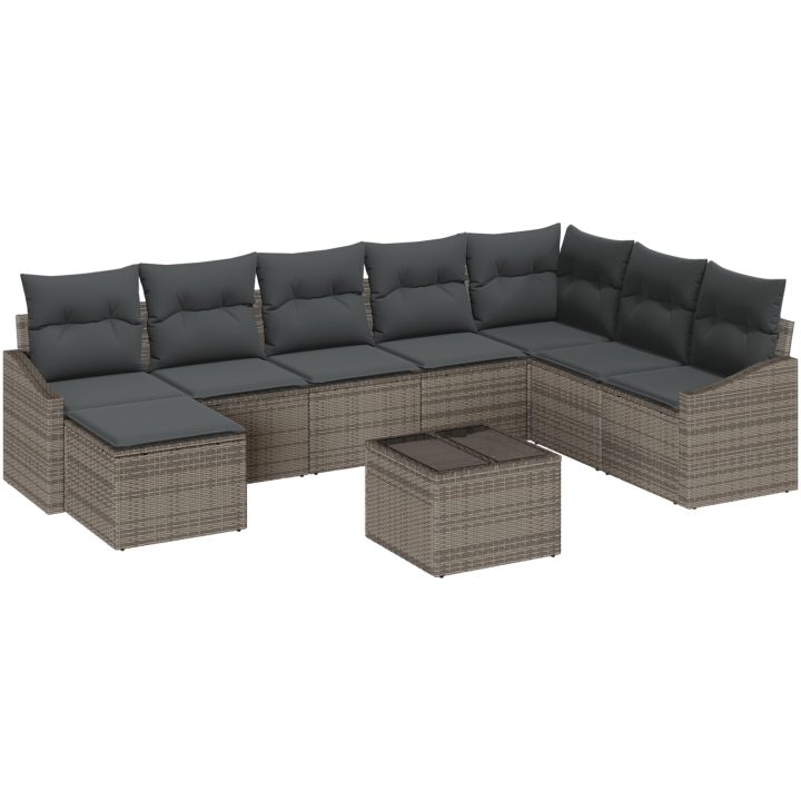 8-delars trädgårdsmatgrupp med kuddar, svart Poly Rattan vidaXL 55 x 55 x 37 cm – bild 2