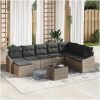 8-delars trädgårdsmatgrupp med kuddar, svart Poly Rattan vidaXL 55 x 55 x 37 cm – miniatyr 1